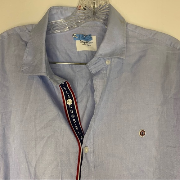 Serge Blanco Button Down Shirt Long Sleeve Solid Blue Cotton Career Men’s XL - Picture 6 of 9
